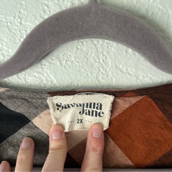 Savanna Jane Top Women's 2X Steal Away Home Embroidered Plaid Bohemian - Picture 7 of 9